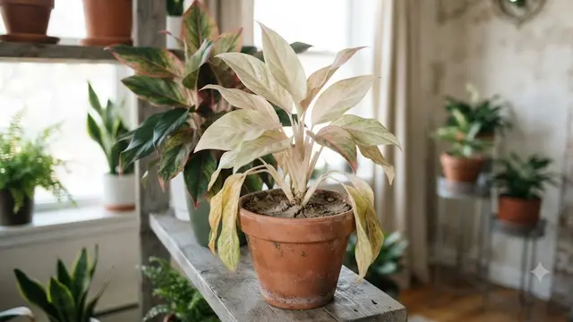 Penyebab Aglaonema Daunnya Pucat (AI Generated)