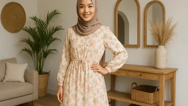 7 Model Gamis Tali Serut Pinggang yang Modis dan Nyaman, Cocok untuk Segala Aktivitas