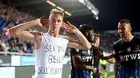 Andrea Conti (kiri) rayakan golnya saat Atalanta imbangi AC Milan  (Paolo Magni/ANSA via AP)