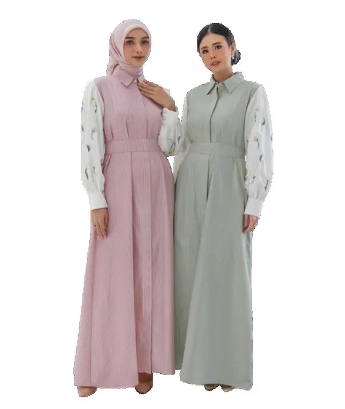 Model Gamis Terbaru Motif Bunga Kombinasi Polos