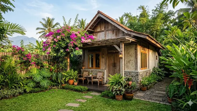 Model Rumah Mungil dengan Tanaman Rambat di Sisi Rumah