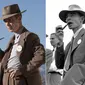 Cillian Murphy di film Oppenheimer dan J Robert Oppenheimer yang asli. (Universal Pictures via AP (kiri), dan AP Photo)