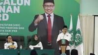 Ketua Umum PKB Abdul Muhaimin Iskandar alias Cak Imin saat berpidato dalam gelaran Uji Kelayakan dan Kepatutan bagi seluruh calon pimpinan DPRD Fraksi PKB se-Indonesia di Kantor DPP PKB, Jakarta Pusat, Minggu (21/7/2024). (Dok. Tim Media PKB)