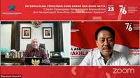 Menteri Koperasi dan UKM Teten Masduki dalam webinar Internalisasi Pemikiran Bung Karno dan Bung Hatta, Senin (23/8/2021).