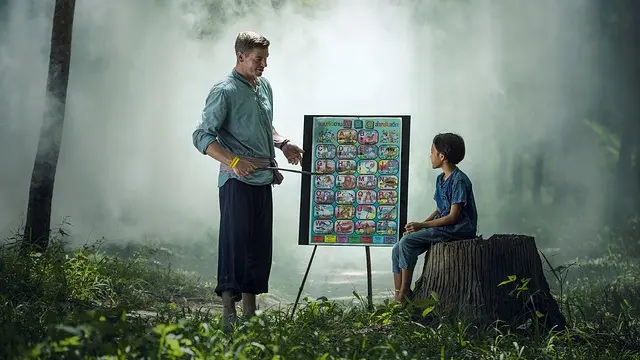 Ilustrasi guru dan murid, pendidikan