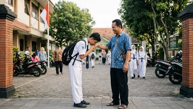 Ayah Mengantar Anak ke Sekolah