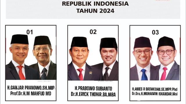 Beredar sebuah gambar surat suara berlogo Komisi Pemilihan Umum (KPU) berisikan foto-foto pasangan calon presiden (capres) dan calon wakil presiden (cawapres) di Pemilihan Presiden atau Pilpres 2024.
