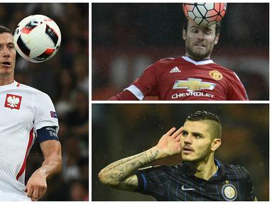 Kabar transfer terkini, Kamis (11/8/2016), diwarnai niat Arsenal mendatangkan Robert Lewandowski dan kabar Manchester United yang mempersilahkan Juan Mata untuk keluar. (AFP)