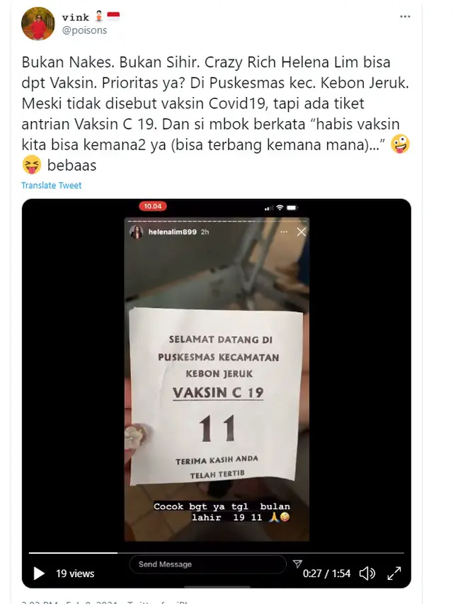 Helena Lim, Vaksin, Vaksinasi, Vaksin COVID-19, Vaksin Corona, Vaksin Sinovac, Vaksinasi COVID-19, Vaksinasi Covid, Vaksinasi Covid 19