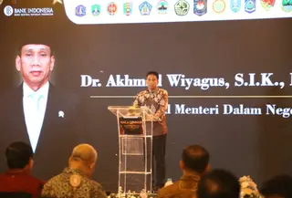 Wakil Menteri Dalam Negeri (Wamendagri) Akhmad Wiyagus saat menghadiri Gala Dinner Malam Keakraban Mitra Praja Utama (MPU) di Semarang, Jawa Tengah, Senin (11/5/2026).