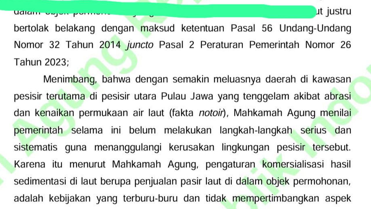 Bunyi putusan MA soal ekspor pasir lau era Jokowi