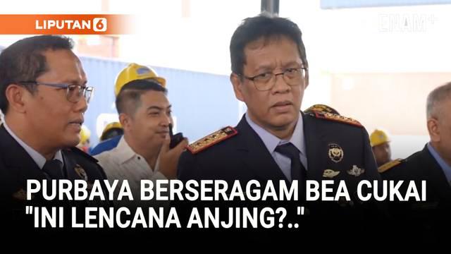Menteri Keuangan Purbaya Yudhi Sadewa melakukan sidak di kawasan Tanjung Priok, Senin (13/10). Kunjungannya kali ini, Menkeu Purbaya memakai seragam Bea Cukai, lengkap dengan lencana yang terpasang di seragam tersebut.