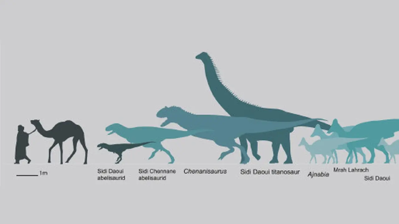 Ilustrasi dinosaurus kerdil paruh bebek (lambeosaurinae hadrosaurus)