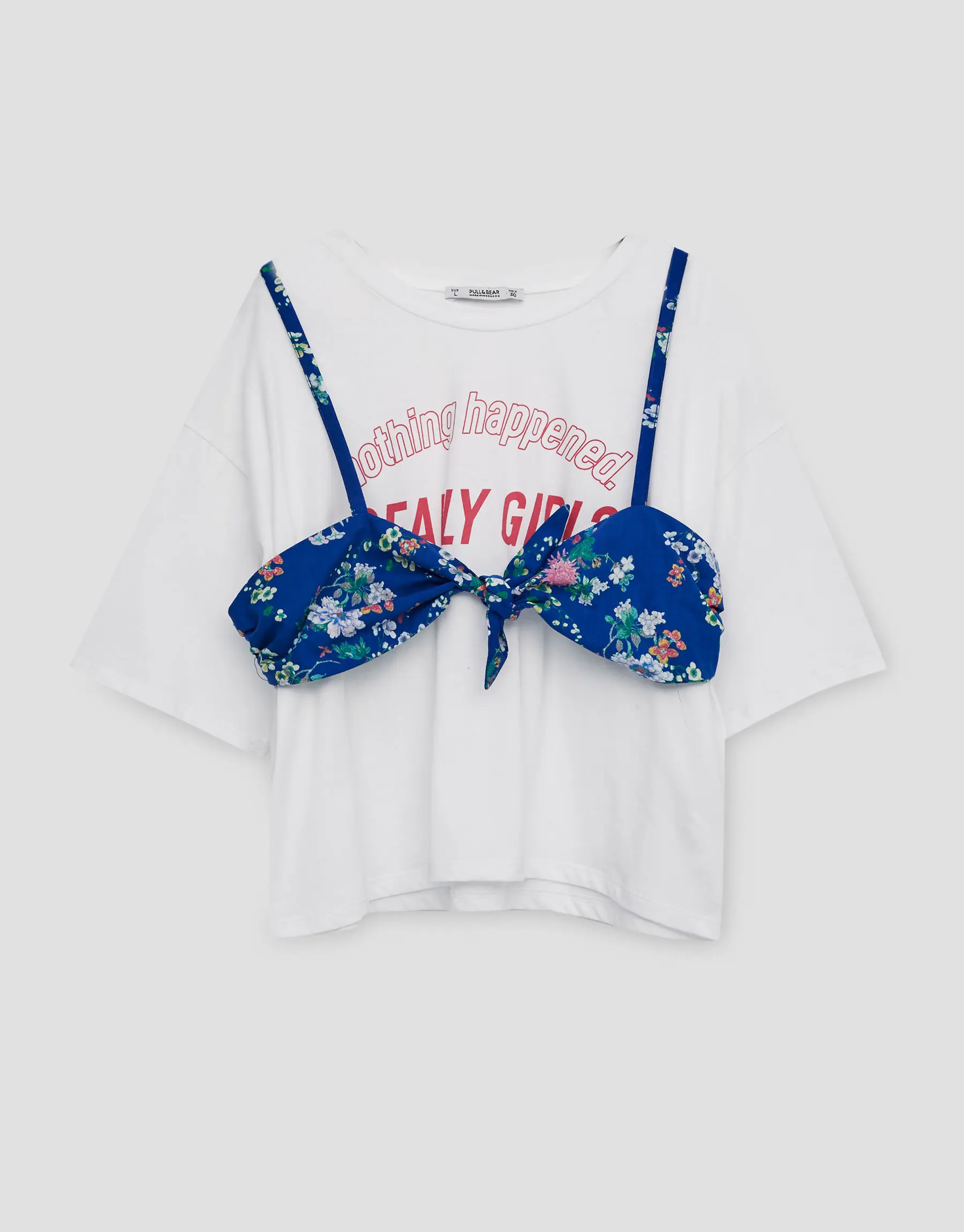 T-shirt with floral print bra top, Rp. 99.900. (Image: pullandbear.com)