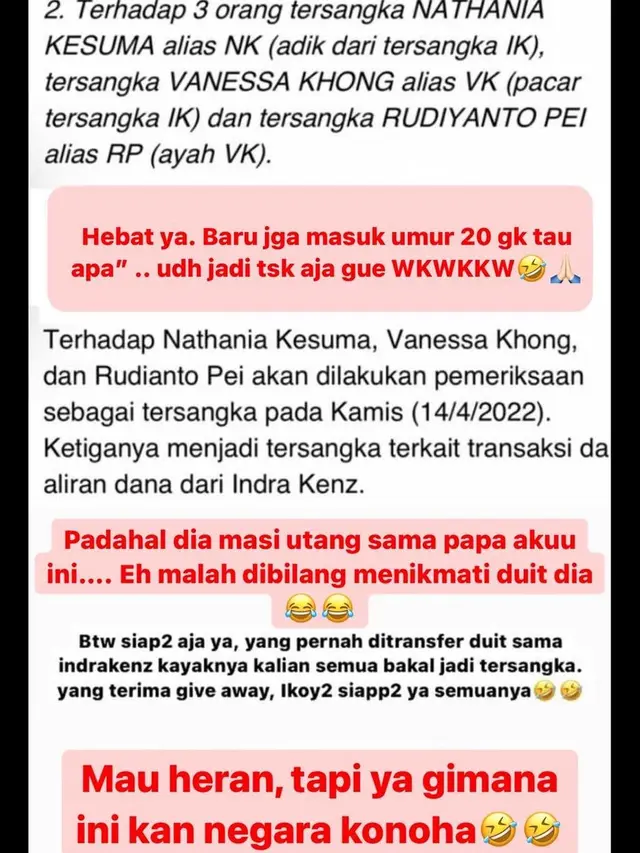 Vanessa Khong Heran Sang Ayah Jadi Tersangka Karena Terima Aliran Dana, Padahal untuk Renov Rumah Indra Kenz. (instagram/@vanessakhongg)