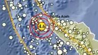 Gempa Magnitudo 4,6 menggetarkan wilayah Jantho Aceh Besar, Jumat (10/10/2025), pukul 13.35.09 WIB. (Liputan6.com/ Dok BMKG)