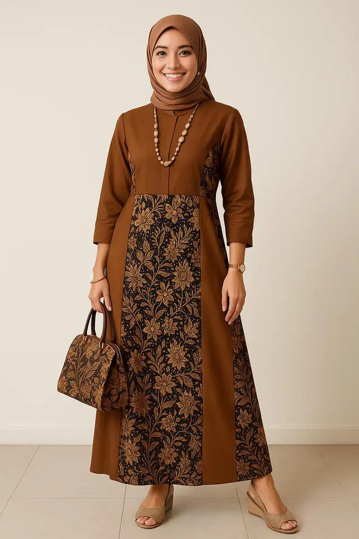 10 Model Gamis Batik Kombinasi Polos Kerah Shanghai 2025, Ini Padu Padan yang Bikin Wanita Stylish