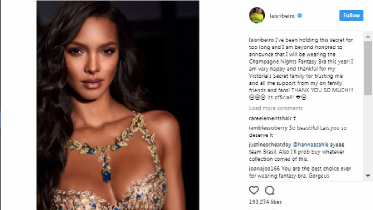 Lais Ribeiro, salah satu model yang akan membawakan fantasy bra di Fashion Show Victoria Secret mendatang.