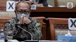 Direktur Utama BPJS Ketenagakerjaan Agus Susanto mengikuti rapat kerja dengan Komisi IX DPR di Kompleks Parlemen, Senayan, Jakarta, Rabu (8/7/2020). (Liputan6.com/Johan Tallo)