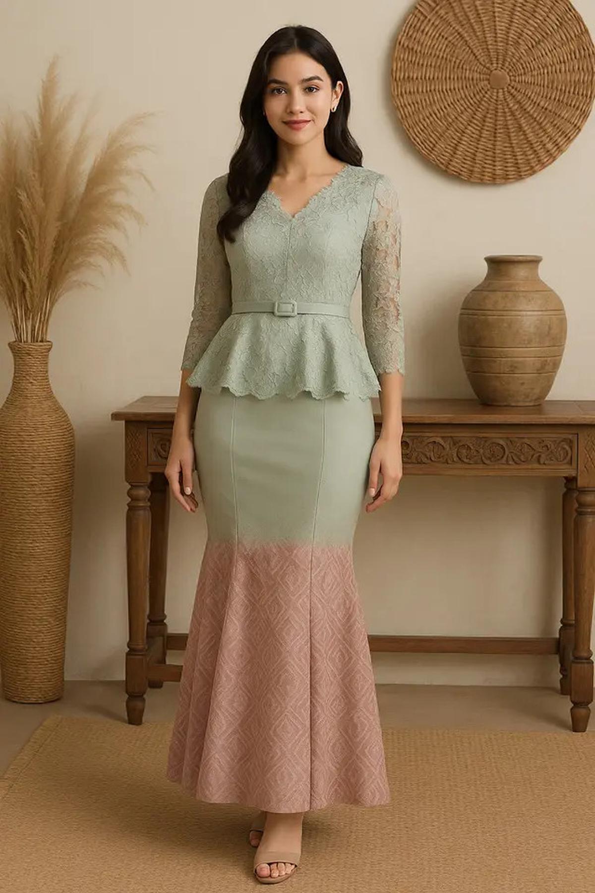 Trend Long Dress Brokat 2025 Warna Pastel dan Model Mermaid Lagi Naik Daun