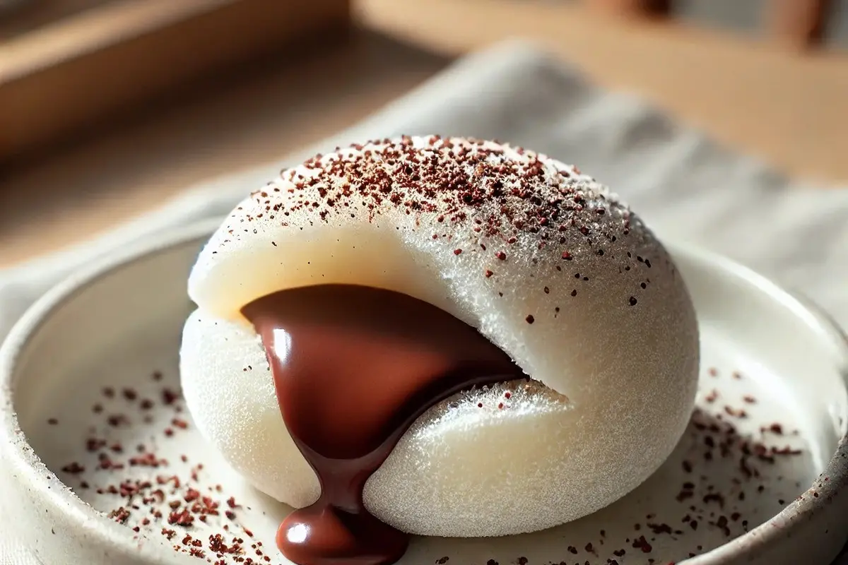 illustrasi mochi isi cokelat lumer