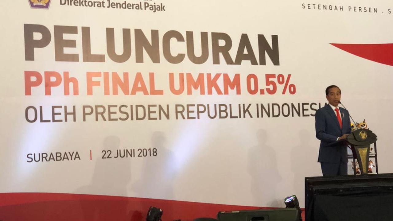 Presiden Joko Widodo meluncurkan PPh Final UMKM 0,5 Persen di Surabayat, Jawa Timur.