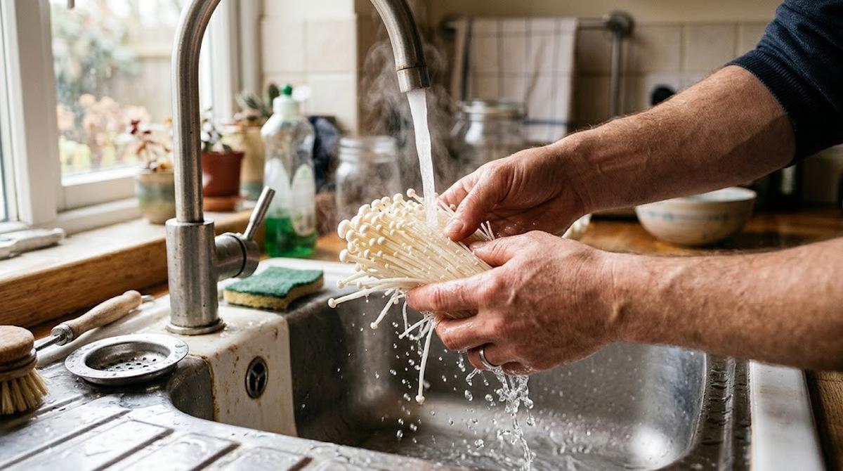 Cara Membersihkan Jamur Enoki Sebelum Dimasak/AI Generated