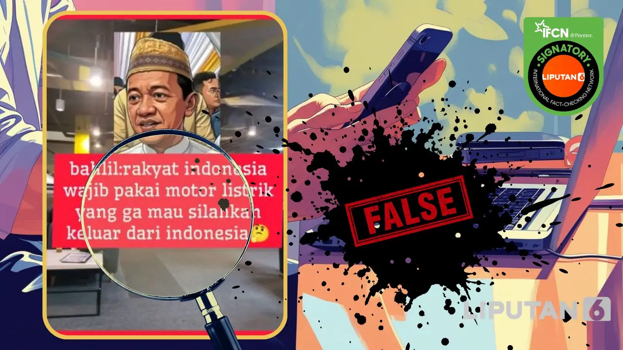 Cek Fakta Liputan6.com menagkap layar klaim Bahlil wajibkan rakyat Indonesia pakai motor listrik