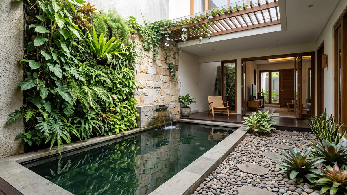 7 Kombinasi Taman Kering dan Kolam Refleksi, Desain Rumah Tropis Sejuk