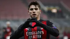Pemain AC Milan Brahim Diaz melakukan selebrasi usai mencetak gol ke gawang Celtic pada pertandingan Grup H Liga Europa di Stadion San Siro, Milan, Italia, Kamis (3/12/2020).  AC Milan mengalahkan Celtic 4-2 setelah sebelumnya sempat tertinggal dua gol. (AP Photo/Antonio Calanni)