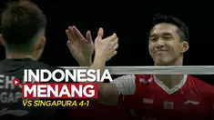 Berita video highlights kemenangan Tim Indonesia atas Singapura 4-1 dalam laga pertama Grup A Piala Thomas 2022, Minggu (8/5/2022).