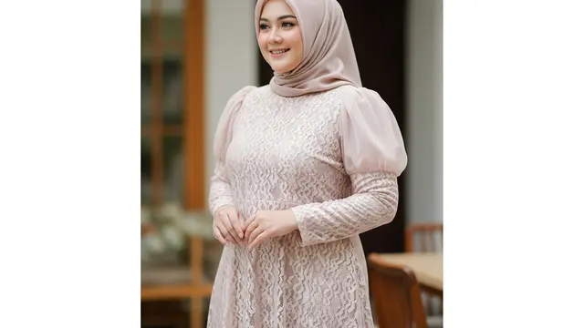 Model Gamis Brokat Cutting A-Line untuk Tubuh Berisi