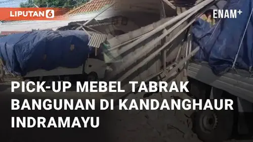 VIDEO: Mobil Pick-Up Pengangkut Mebel Tabrak Bangunan di Kandanghaur Indramayu