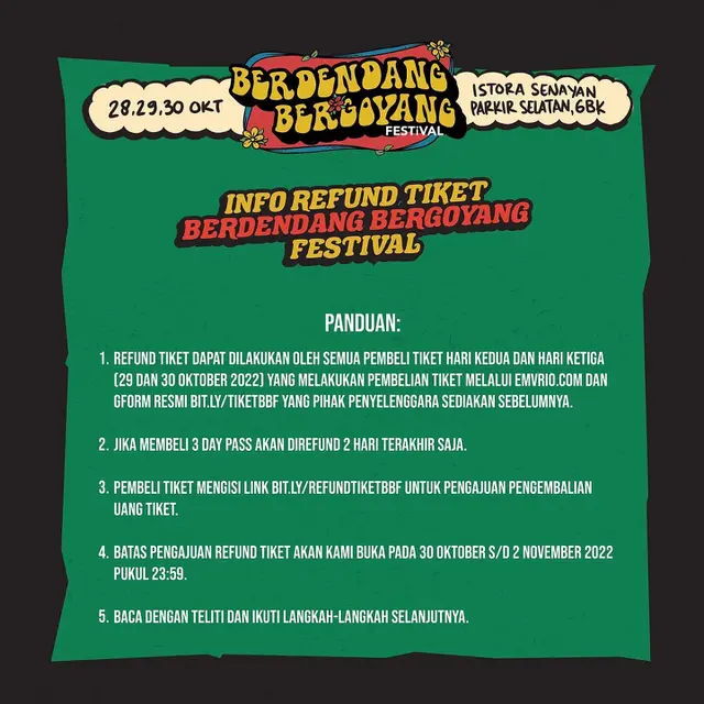 Berdendang Bergoyang Festival 2022 Janjikan pengembalian Uang Tiket 100 Persen, Simak Panduannya. (instagram.com/berdendangbergoyang)