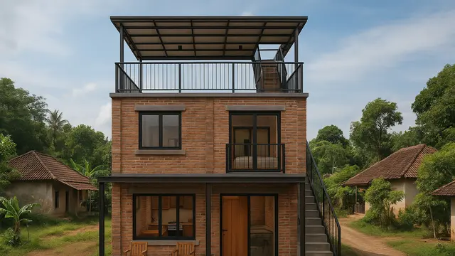 Model Rumah Lebar 6 Meter 2 Lantai di Desa/via AI