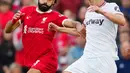 Tambahan satu gol pada laga ini membuat Salah sudah mengemas tiga gol dalam enam pertandingan di Liga Inggris, namun sudah mengkreasikan empat assist dalam rentang waktu tersebut. (AP Photo/Jon Super)
