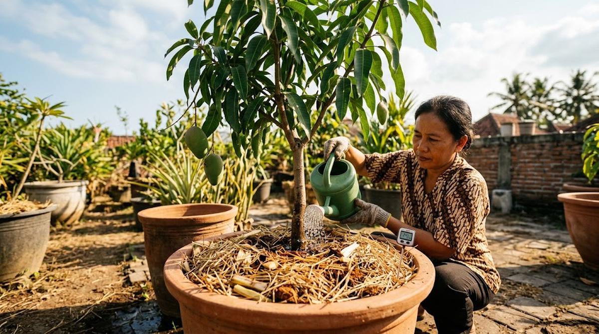 Cara Menjaga Akar Tabulampot Tetap Sejuk Saat Musim Kemarau/AI Generated