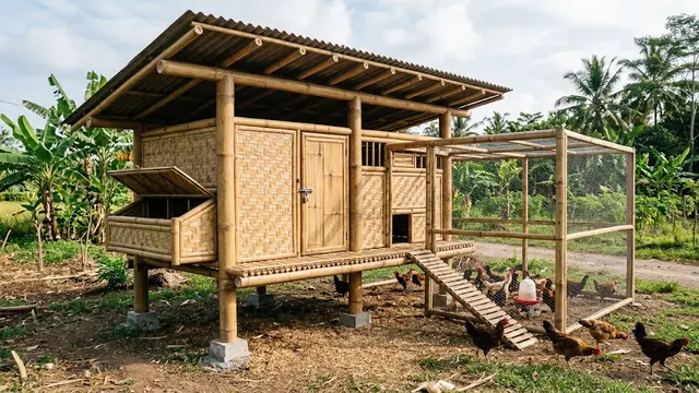 Desain Kandang Ayam dari Bambu yang Murah tapi Tetap Kokoh dan Tahan Lama/AI Generated