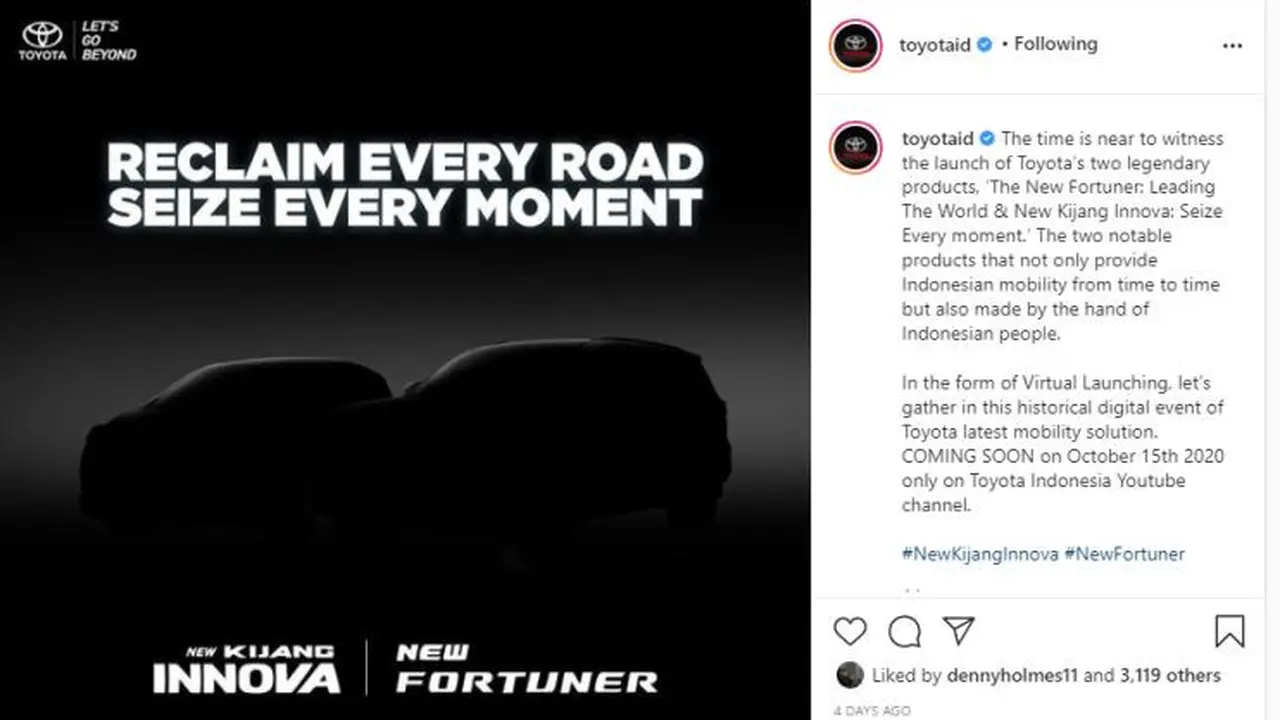 Toyota Sudah Sebar Siluet Innova dan Fortuner Baru (Instagram @toyotaid)