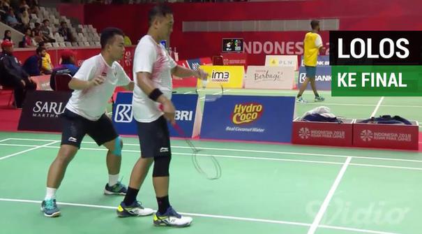 Tim beregu putra bulutangkis Indonesia, Prawinegara/Susanto berhasil menuju final setelah berhasil mengalahkan tim Thailad dengan skor 21-8 dan 21-17, Minggu (7/10/2018).