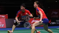Goh Soon Huat/Lai Shevon Jemie. Pasangan ganda campuran Malaysia yang diunggulkan di posisi ke-8 ini harus mengakui kemenangan pasangan Inggris, Callum Hemming/Jessica Pugh dengan rubber game 21-14, 13-21 dan 12-21. Kedua pasangan belum pernah bertemu sebelumnya. (AFP/Roslan Rahman)