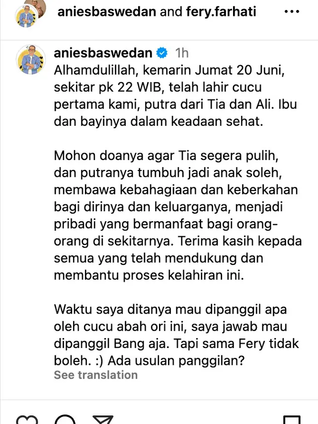 Unggahan Anies Baswedan. (Foto: Dok. Instagram @aniesbaswedan)