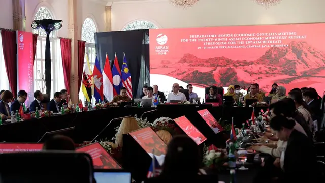Kementerian Perdagangan (Kemendag) menggelar ASEAN Economic Ministers (AEM) Retreat di Magelang pada 20-22 Maret 2023. Itu jadi bagian dari pilar ekonomi dalam keketuaan Indonesia di ASEAN 2023. (Dok Kemendag)