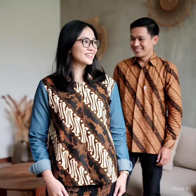 Batik Kombinasi Denim Kasual (Foto: Rizka Nur Laily via Meta AI)