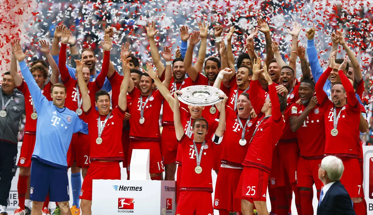 Bayern Muenchen merayakan gelar juara Bundesliga 2014-2015. (Reuters)