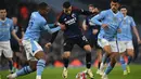 Jelang turun minum, Manchester City kembali memperlebar jarak keunggulan lewat gol yang dicetak Erling Haaland. (Paul ELLIS/AFP)