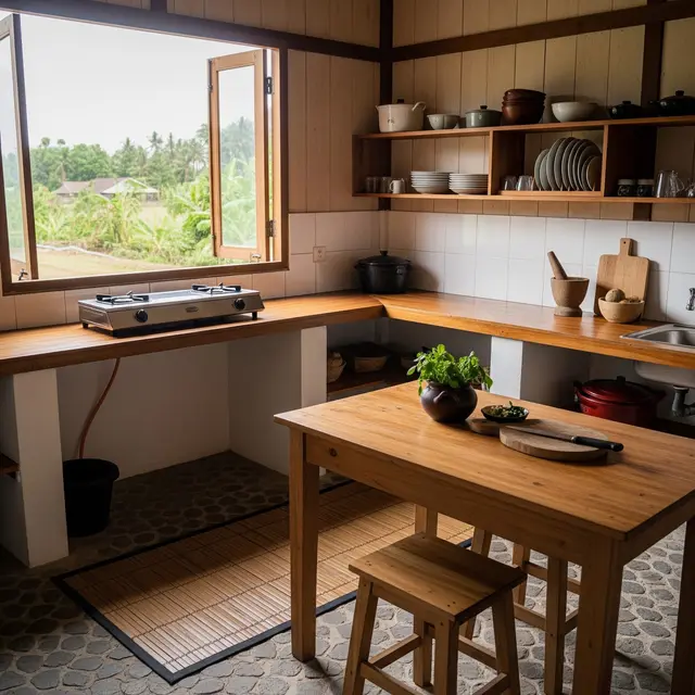 Desain Dapur Kampung Kecil tapi Terlihat Bersih dan Adem (AI Generated)