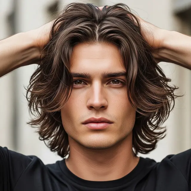 Model Rambut Pria Panjang Bergelombang (Image by Gemini AI)