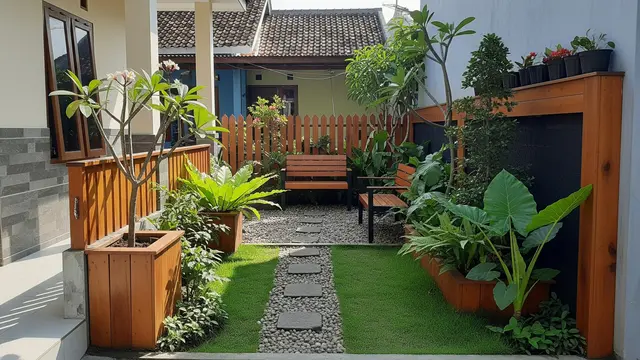 Model Kombinasi Kayu dan Tanaman sebagai Latar Aktivitas Rumah