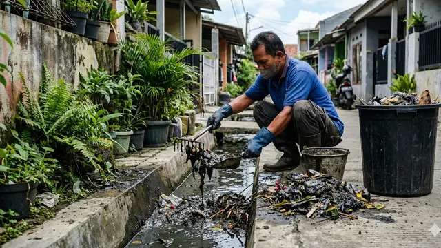 Cara Membersihkan Selokan Rumah (Foto: Gemini AI)